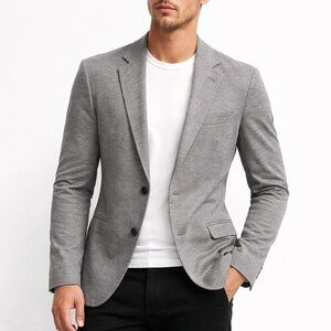 ZARA Man Grey Knit Jersey Casual Blazer | Two-Button Slim Fit | Size M